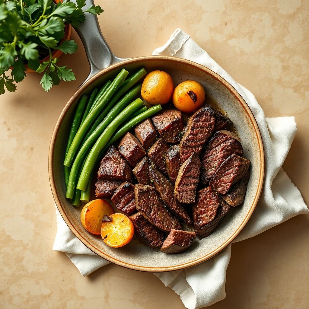 Pan steak with vegetables